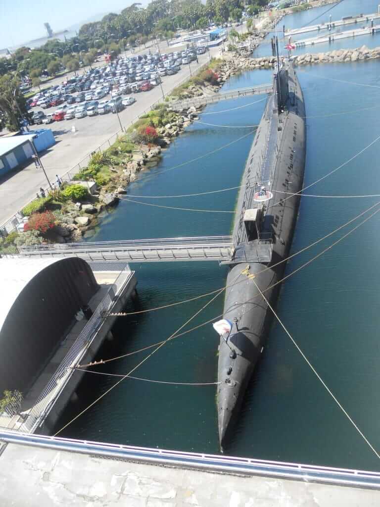 The Russian Submarine next to the Queen Mary