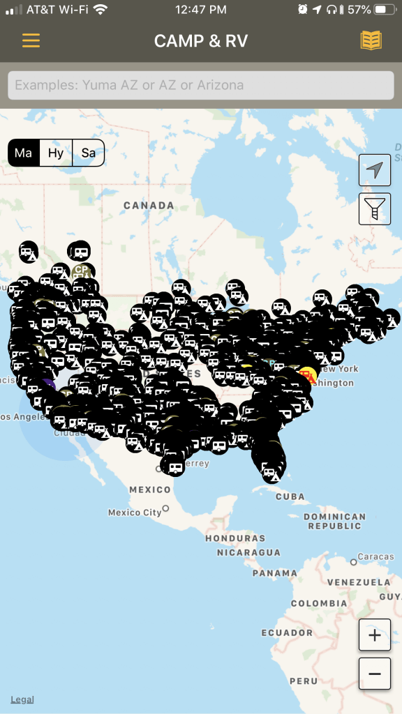 Passport America campgrounds displayed on Allstays Camp and RV app.