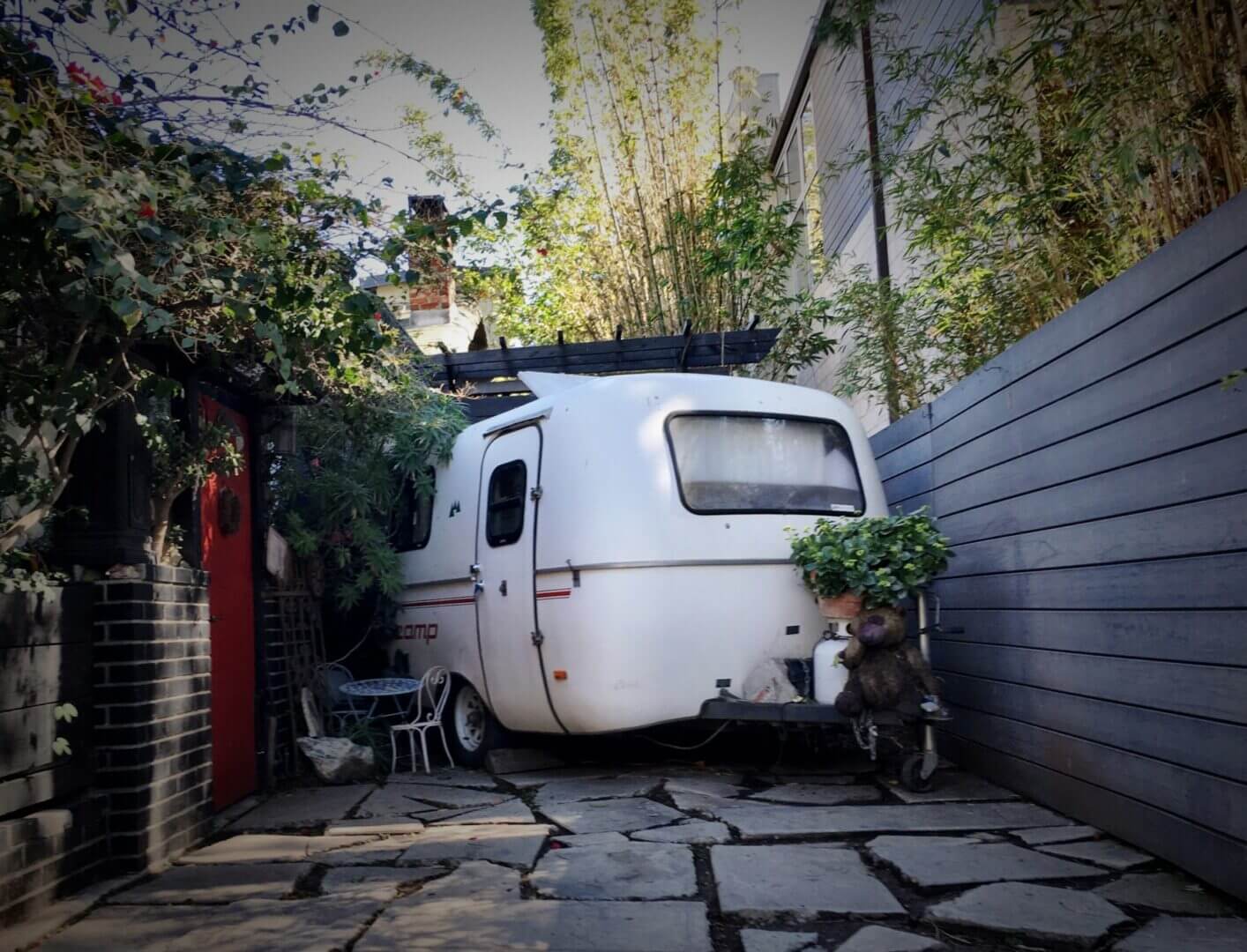 small travel trailer with garage