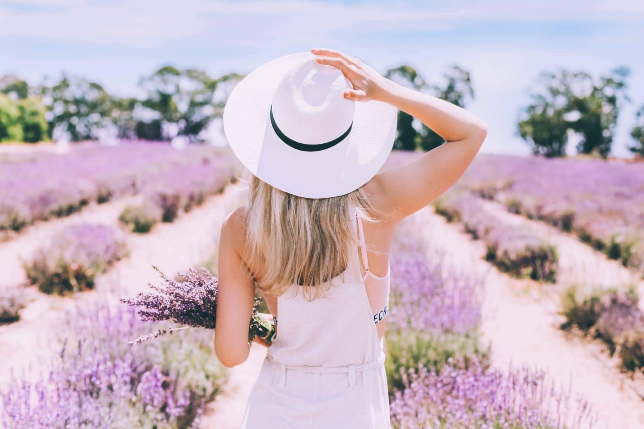 Girl standing in lavender field at Washington Harvest Host