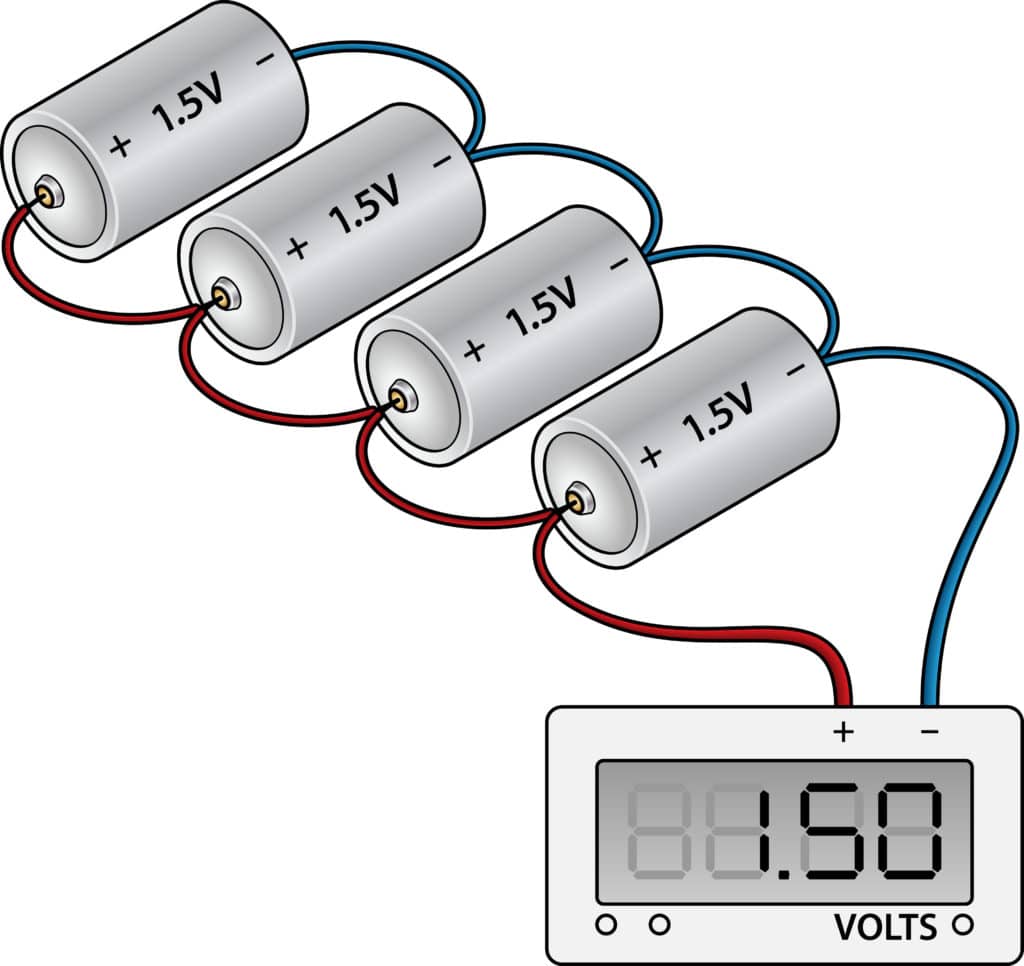 Diagram showing voltage of batteries wired in parallel