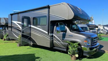 A small motorhome at an RV show