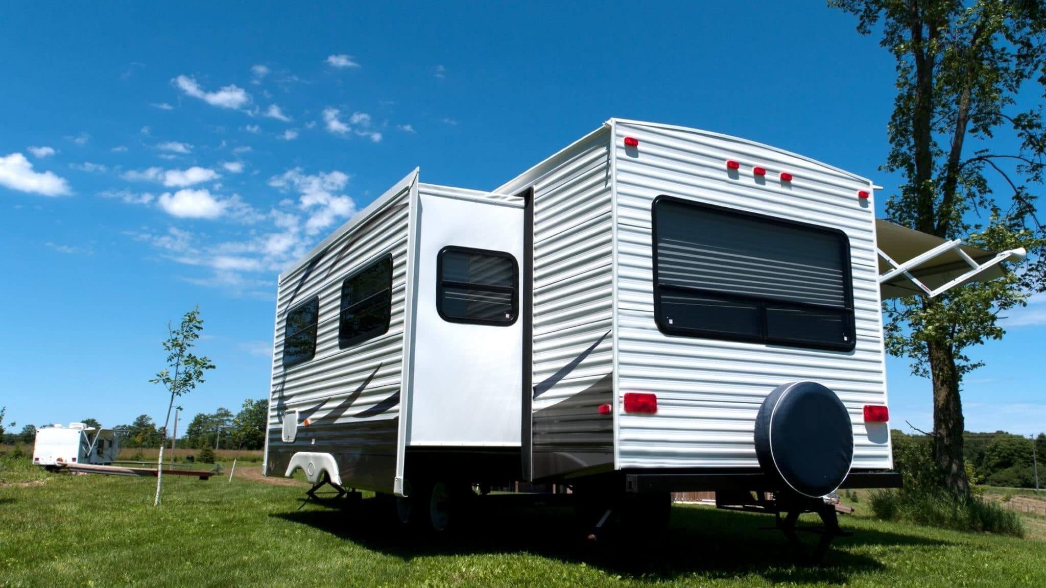 Travel trailer with RV slide out extended