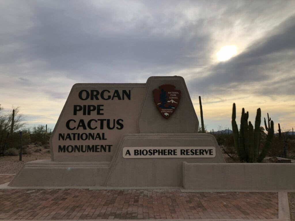 The entry sign to Organ Pipe Cactus National Monument
