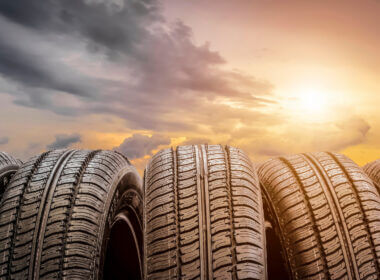 Close up of tires with clouds and the sun in the background. Which are the best RV tires?