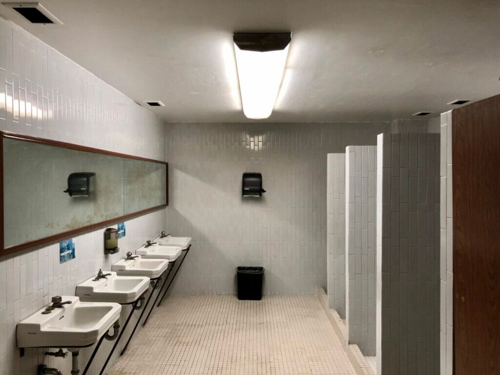 Empty public bathroom, a common occurance in RV living 
