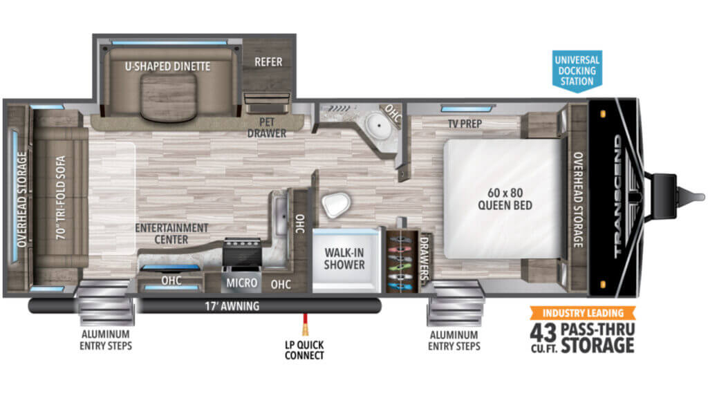 A Grand Design Transcend Floor Plan with rear living room.