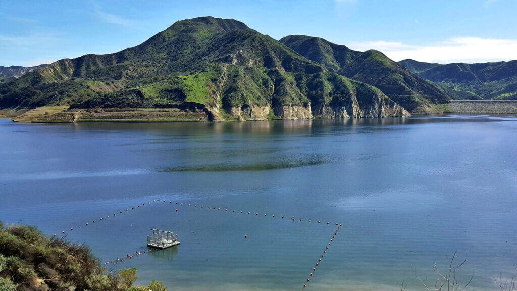 Lake Piru is best in the spring with green hills and lots of water to swim and boat in.