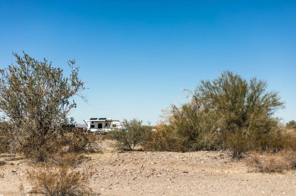 RV parked in the desert of Quartzsite Arizona