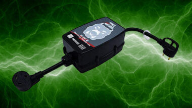 a power watchdog 30amp surge protector with green electric background