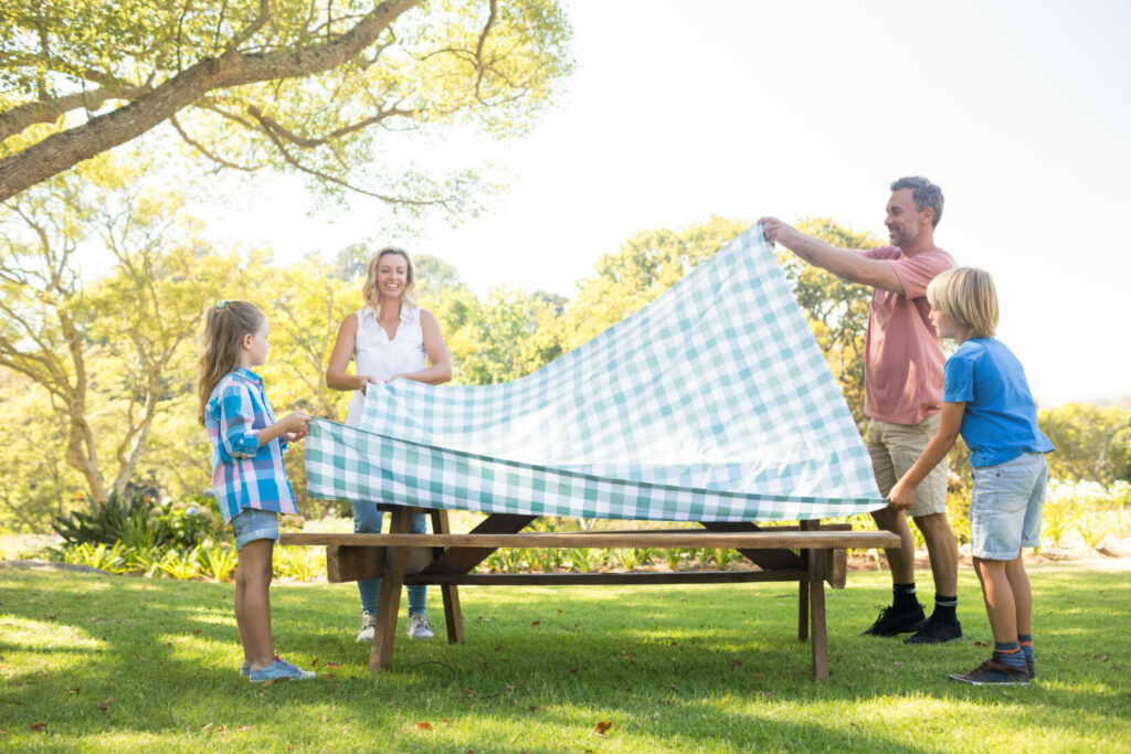 Family setting up for a picnic at the Salt Springs Recreational Area.