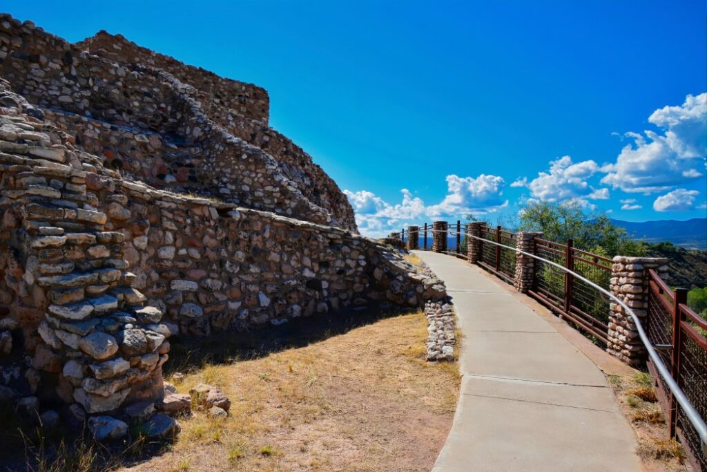 Pueblo ruin on a summit of a limestone and sandstone ridge at Tuzigoot National Monument in Clarkdale, Arizona