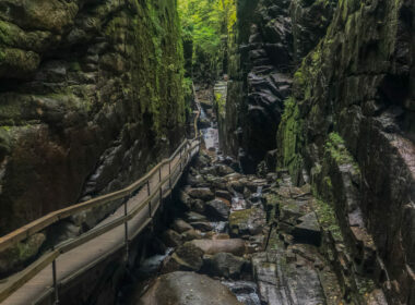 The Flume Gorge in the Franconia Notch national forest in the White Mountains New Hampshire.