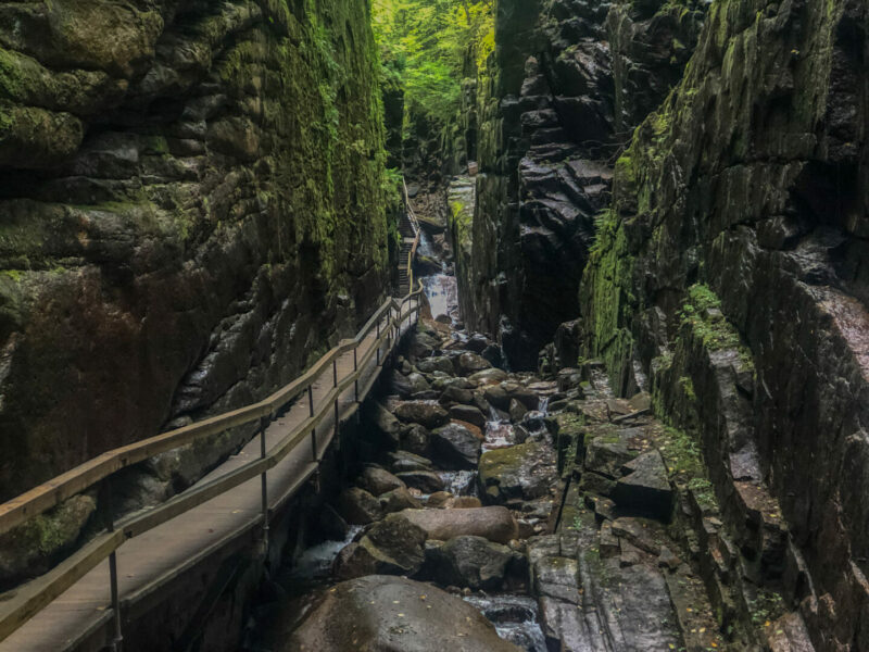 The Flume Gorge in the Franconia Notch national forest in the White Mountains New Hampshire.