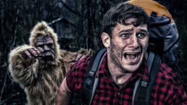 A man runs away from a bigfoot - the most famous urban legend out there.