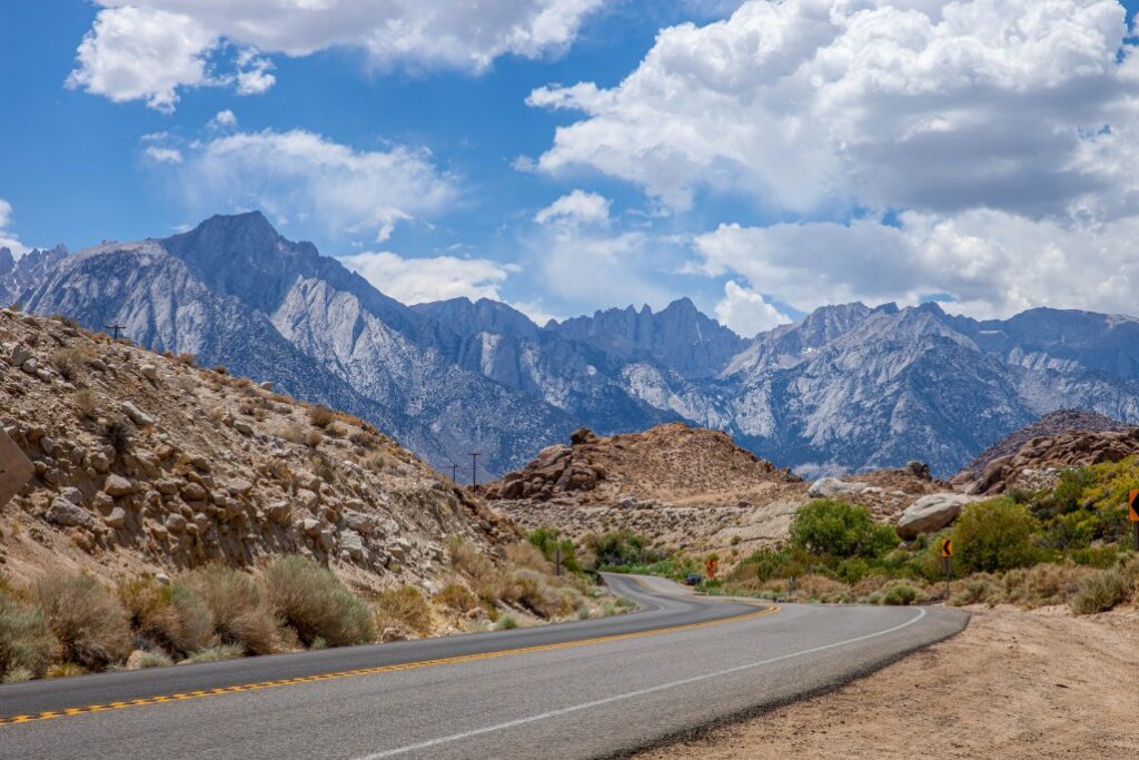 A range of hills and rock formations near the eastern slope of the Sierra Nevada in the Owens Valley, west of Lone Pine in Inyo County, California