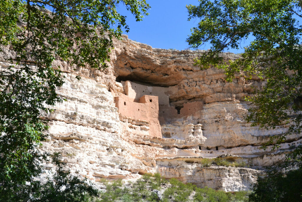 The Montezuma Castle National Monument in Arizona is built into the side of a limestone cliff.