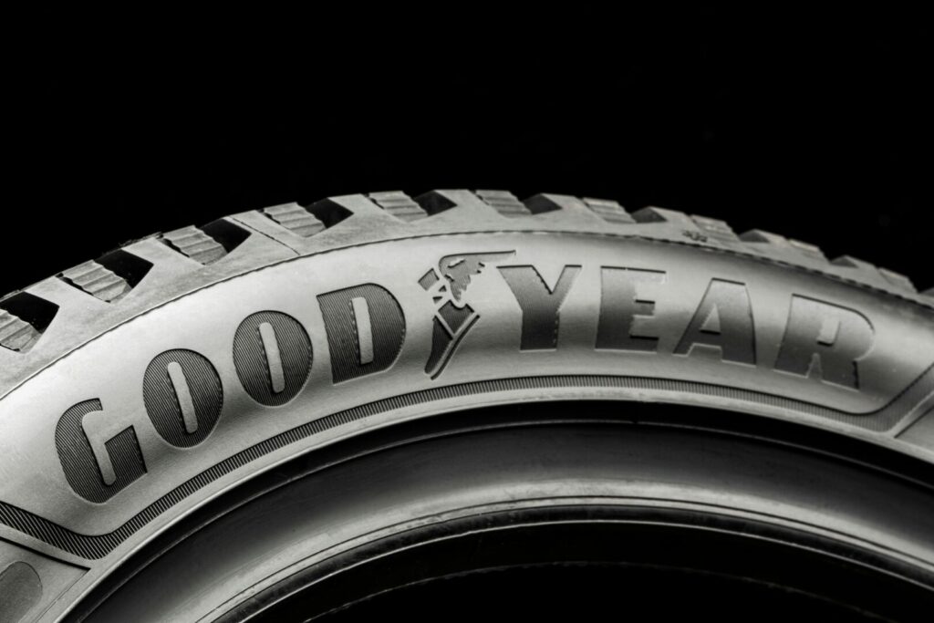 Goodyear tire logo on the side of a tire. Jayco RV uses this brand for all of their RV tires. 