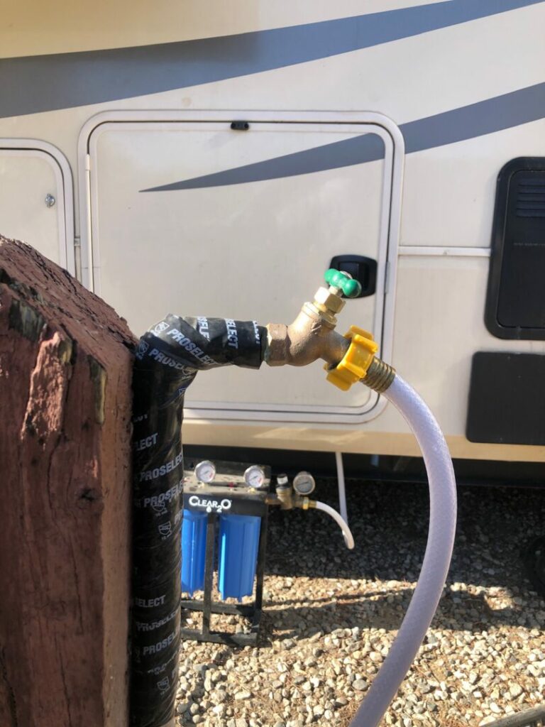 A water hose filter to make campground water safe for drinking.