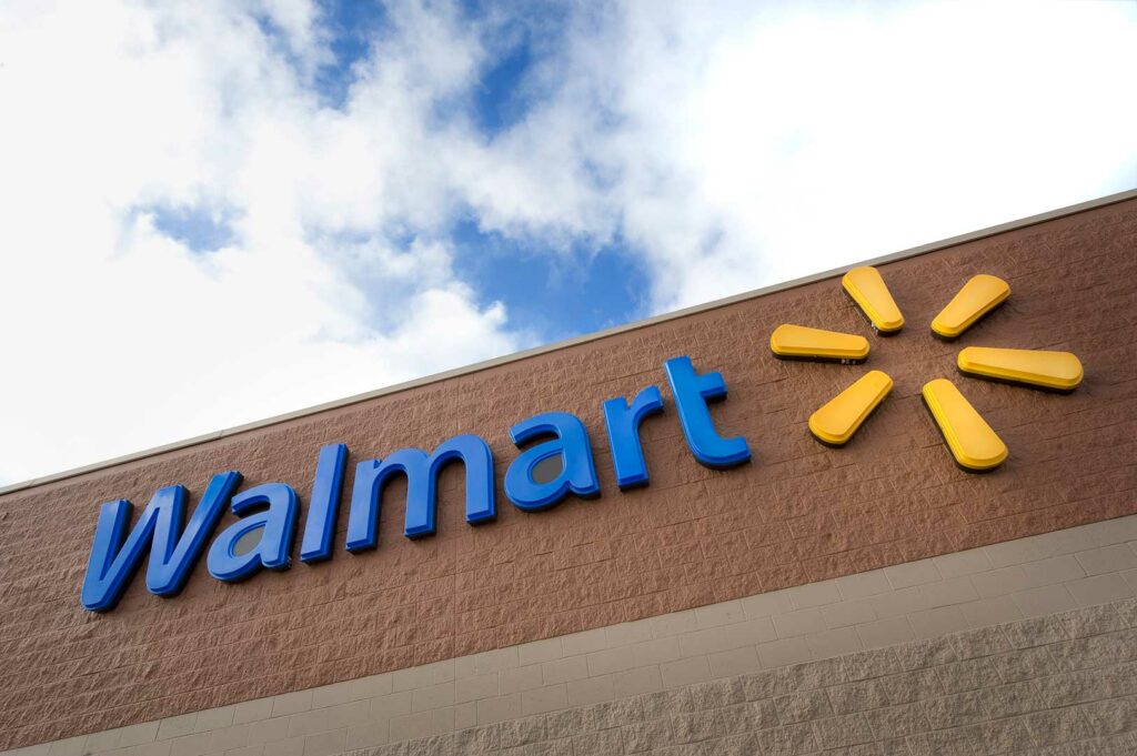 Walmart logo on the exterior of the building.