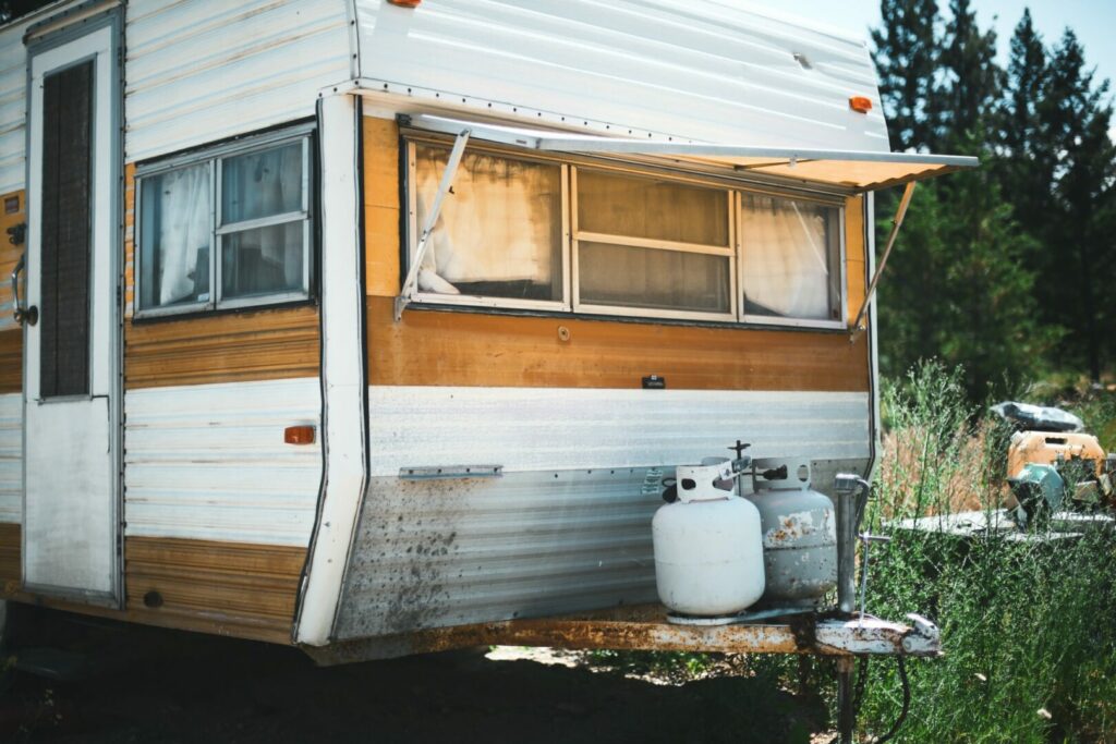 Travel trailers, like the one above, usually have external propane tanks.