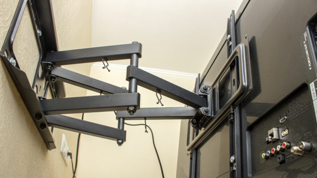 A TV wall mount extended to show arm extensions and swivel capabilities.