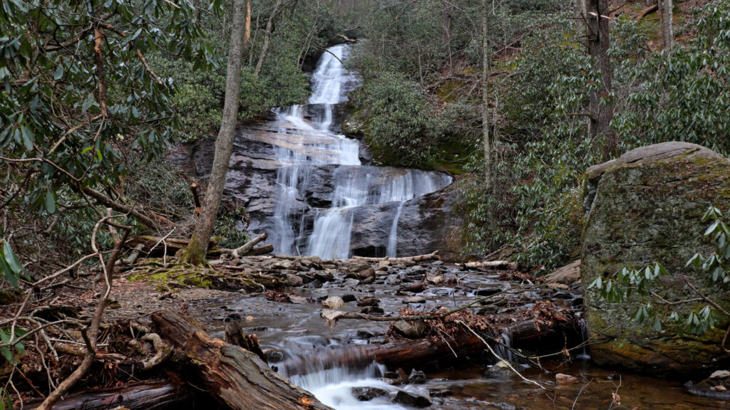 The Walker Falls in the Pisgah National Forest in North Carolina are a beautiful 