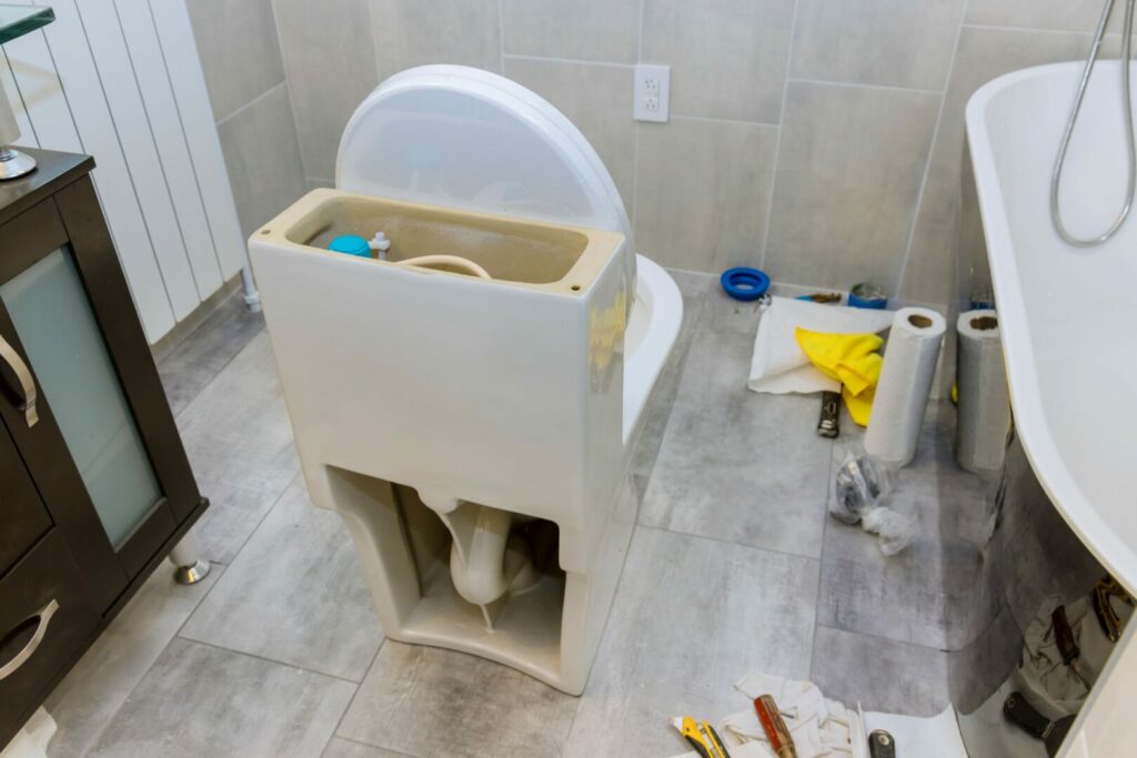 Toilet removed from bathroom for repairs