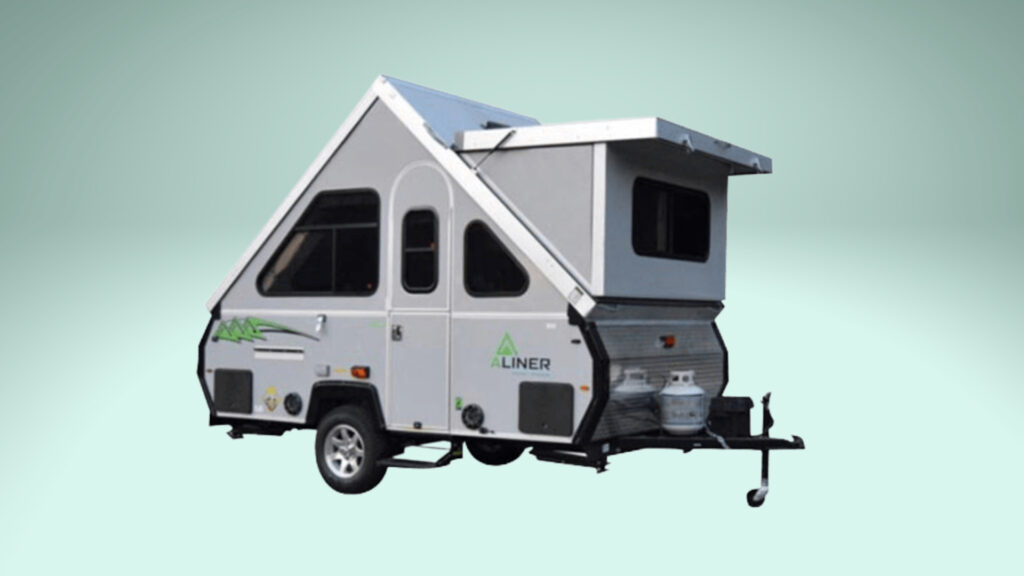 a-liner camper on a light green background