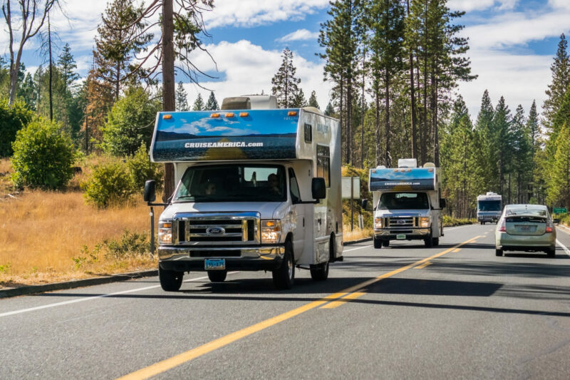Cruise America rented RVs travelling on the highway