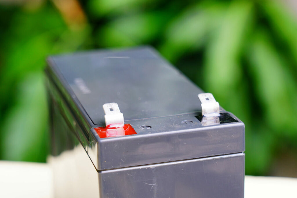 Close up of a specific type of battery: lead-acid battery