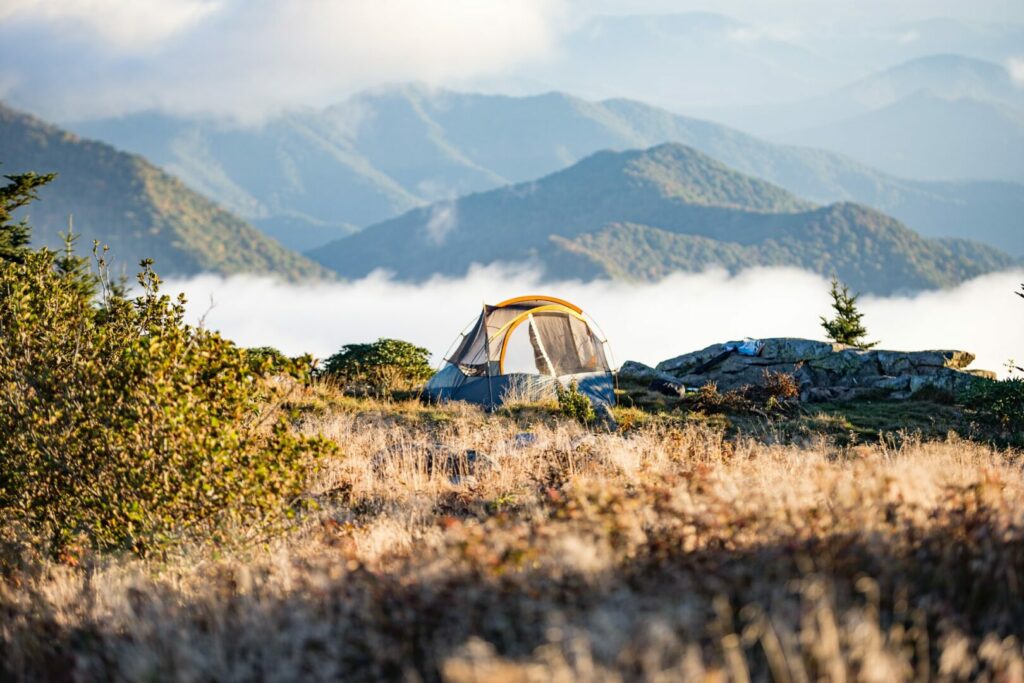 Tent camping on the top of a mountain