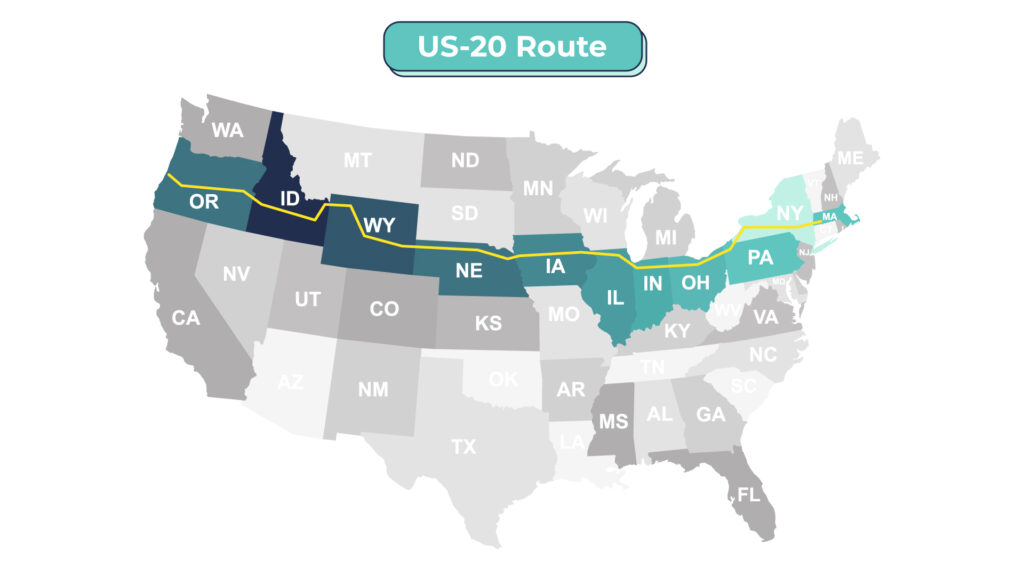 Diagram of Us-20 Route map