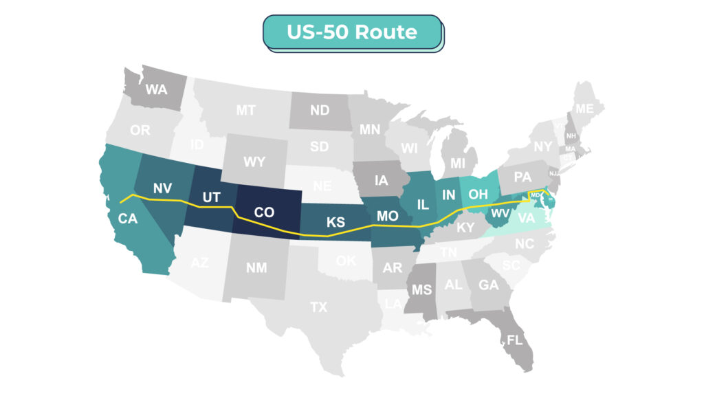 Diagram of Us-50 Route map