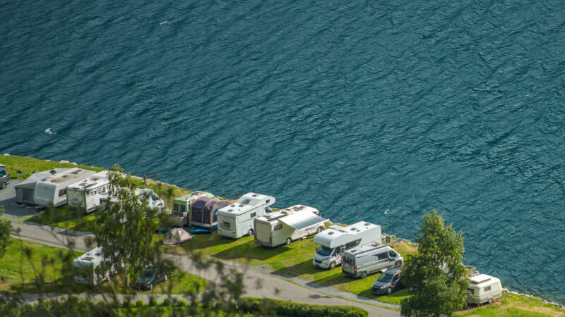 An RV park on the water where you can camp longterm or live permanently.