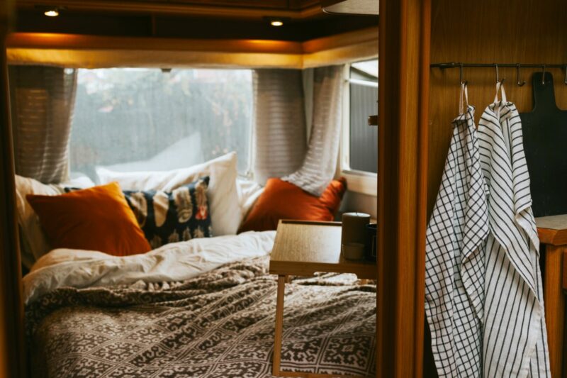 Cozy RV bedroom curtains make a space feel more personal.