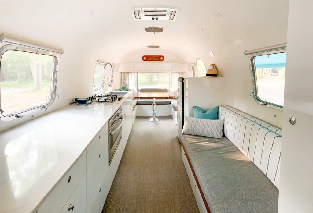 Interior shot of an Airstream available as a RV Rental in Michigan