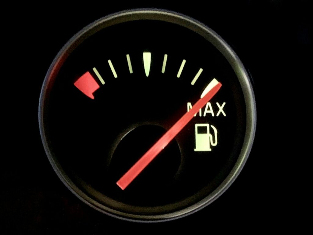 A fuel gauge showing a full tank of gas. Drivers should know the difference between what type of gas is correct for their vehicle and what happens when you put diesel in a gas engine.
