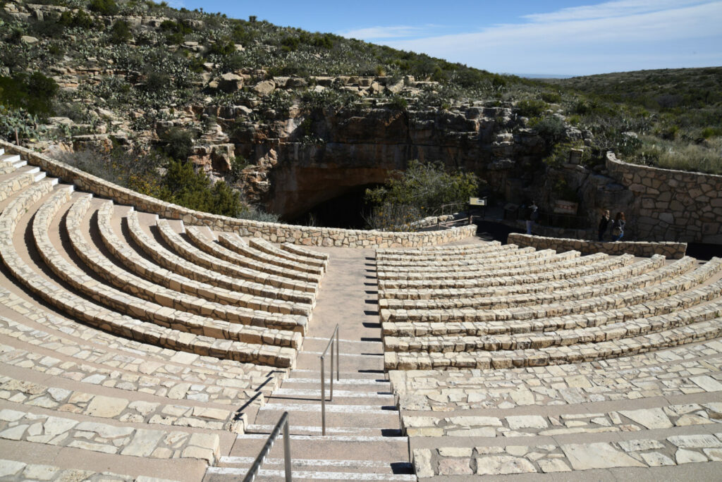 A view of the amphitheater from which visitors can see the bats exit the caverns of Carlsbad Caverns National Park.