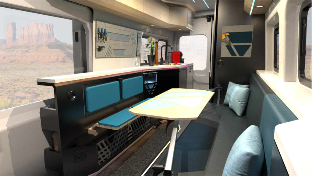Interior picture of the Winnebago e-RV, an electric RV that was announced in 2022 by the company