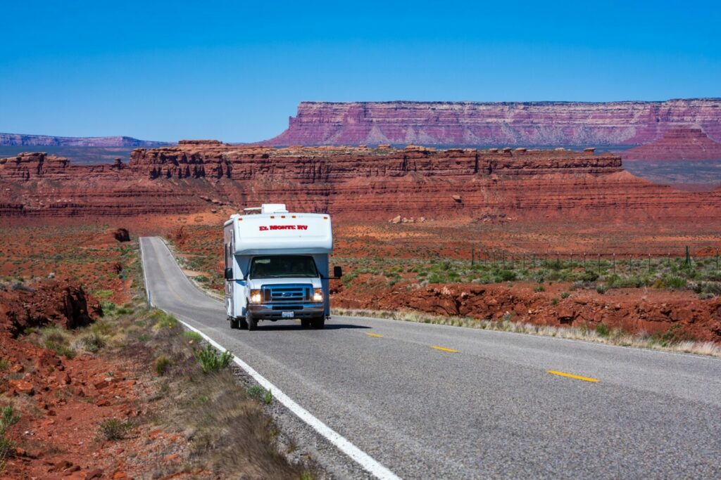 An RV on it's way to a Sedona RV park.