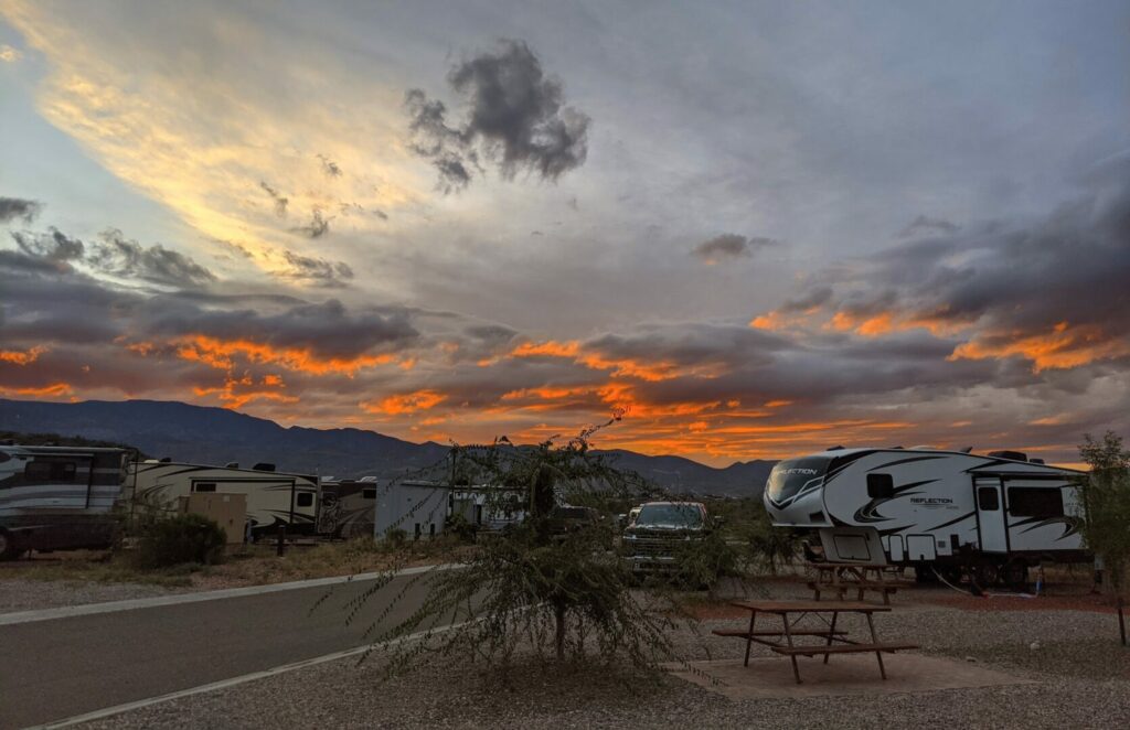 Sunset view of the sky from Rain Spirit RV Resort in Sedona, AZ
