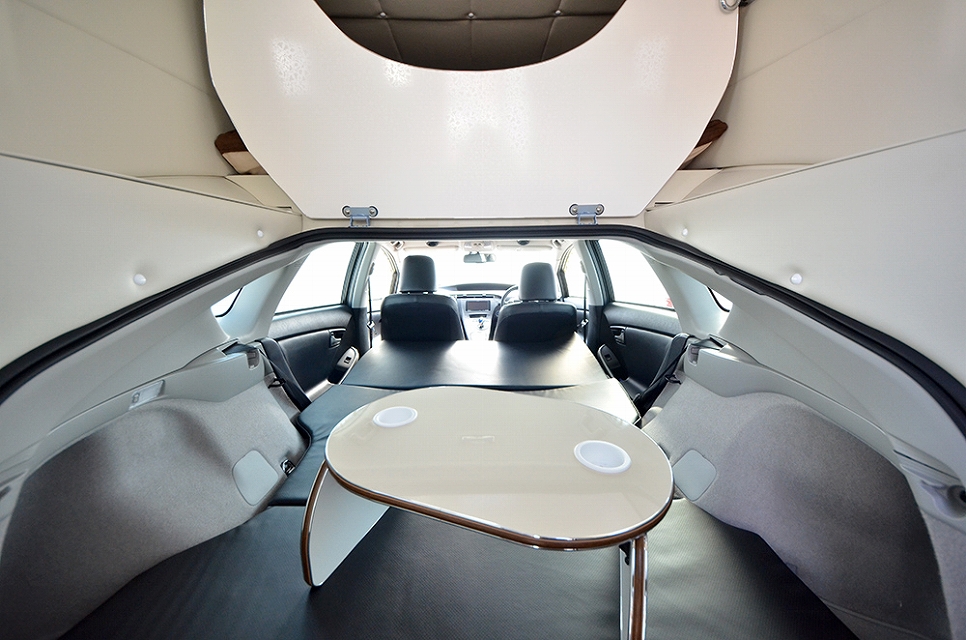 The Prius Camper interior showing it connected to the car