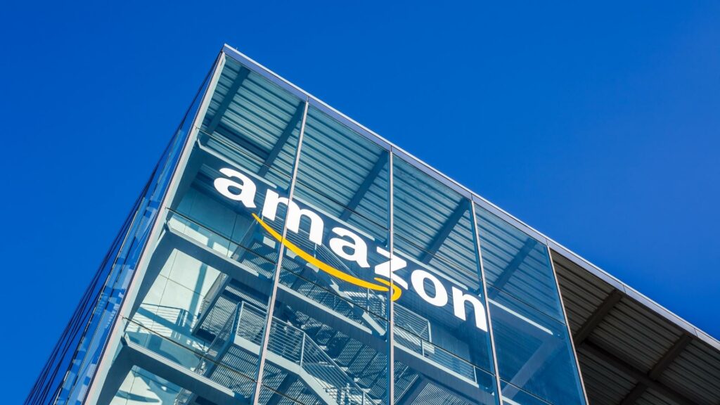 A building with the Amazon logo on it. You can get great RV accessories on Amazon.