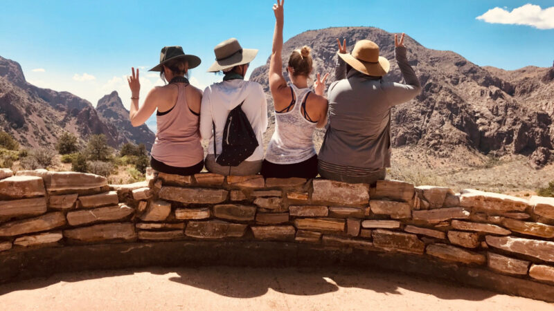 A group of friends at View of one of the national parks in Texas, Big Bend.