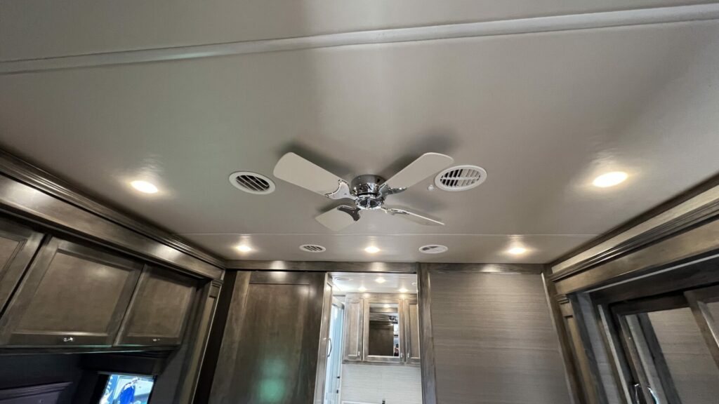 12V ceiling fan in an RV bedroom