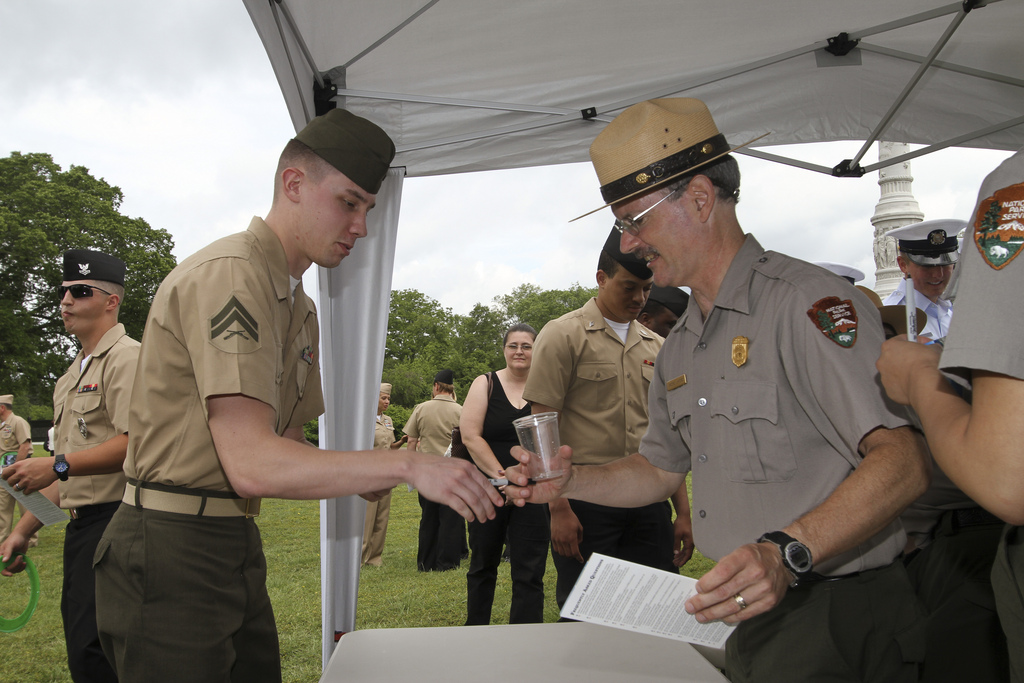 Military member receiving the free military national park pass.