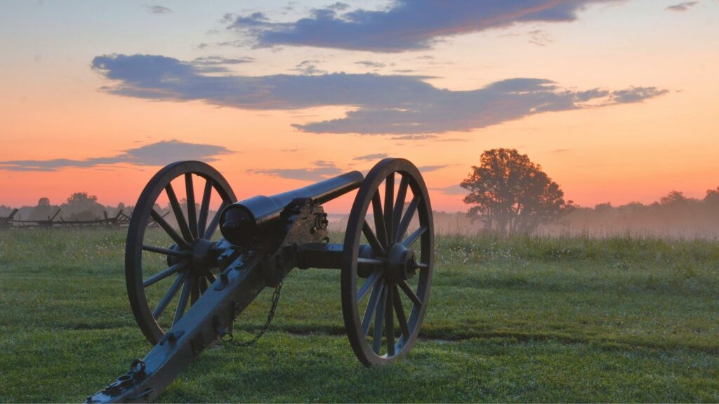 An old canon at sunset at River Raisin National Battlefield Park 