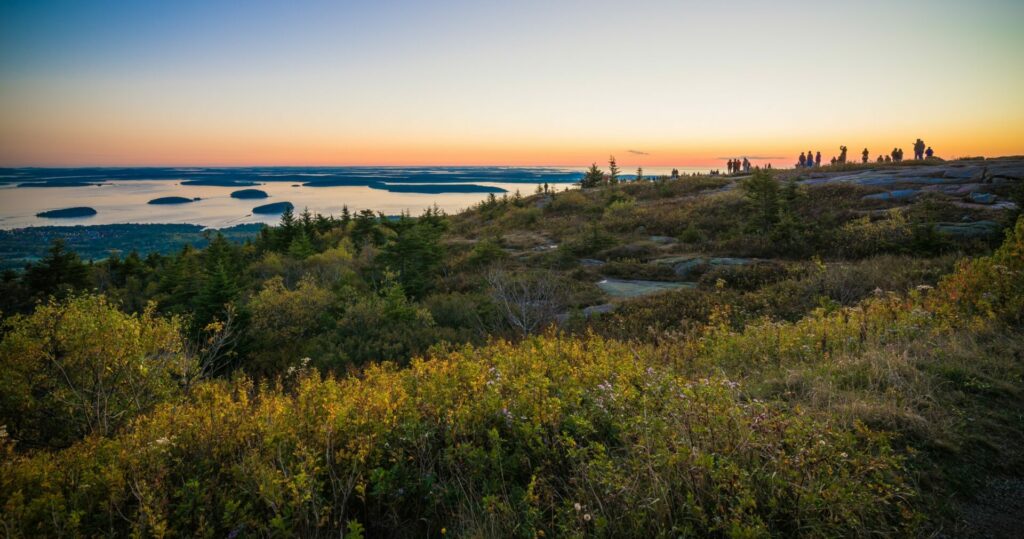 View of the sunset in Acadia National Park on the east coast