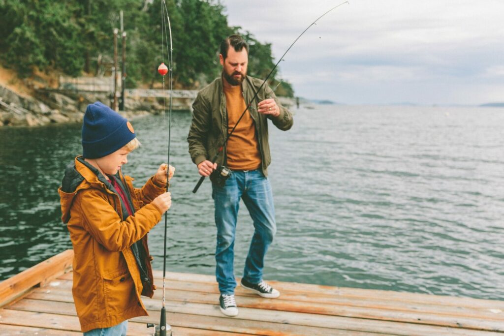 Father and son fishing at Calaveras lake
